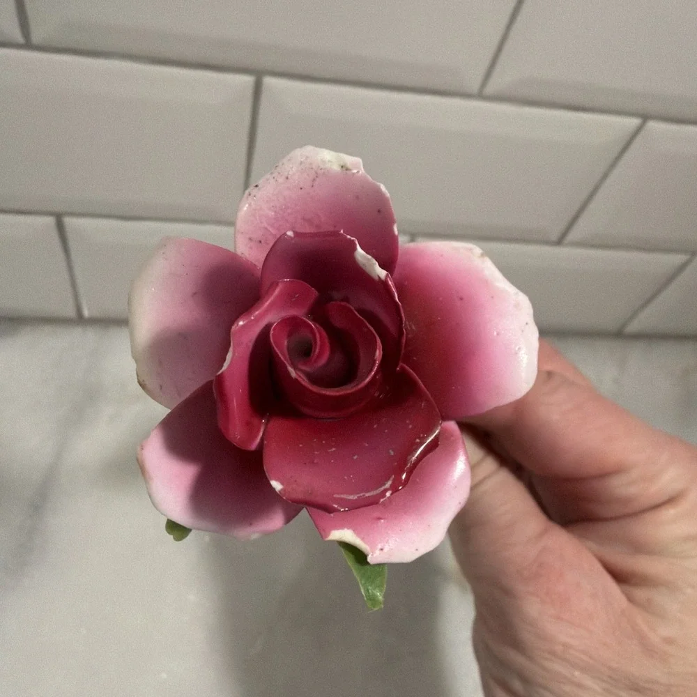 7 Vtg Porcelain‎ Roses Italian Pink Red Antique